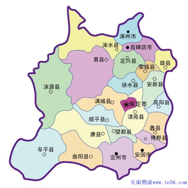 河源到保定物流地圖